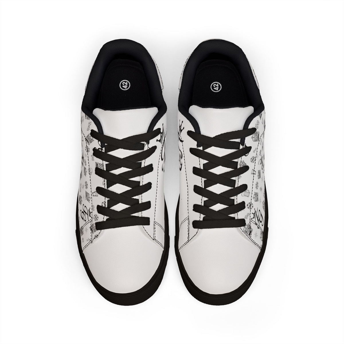 Leather Sneakers — Monogram Grey Pattern Low-Top Trainers