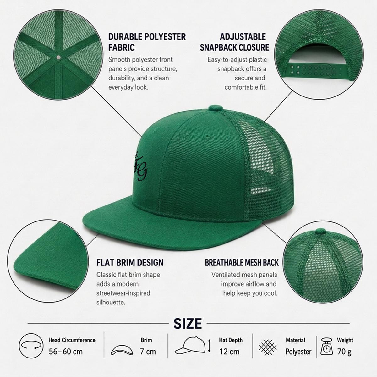 Embroidery Flat-Brim Mesh Cap