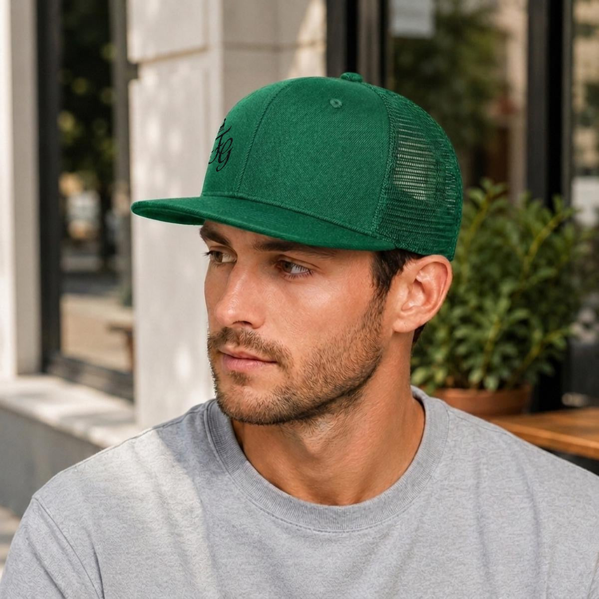 Embroidery Flat-Brim Mesh Cap
