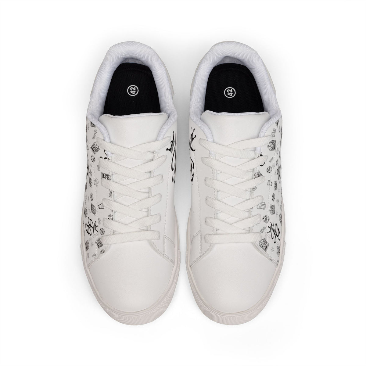 Leather Sneakers — Monogram Grey Pattern Low-Top Trainers
