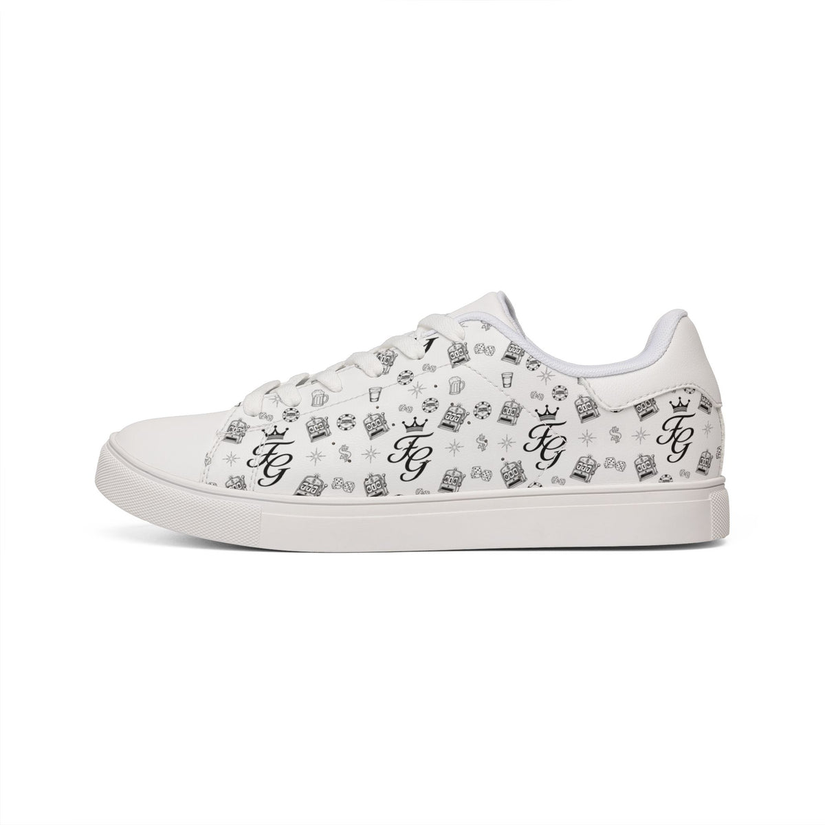 Leather Sneakers — Monogram Grey Pattern Low-Top Trainers