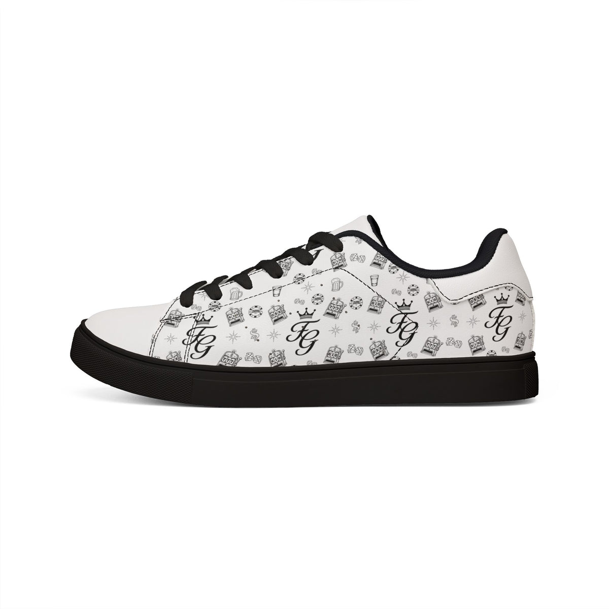 Leather Sneakers — Monogram Grey Pattern Low-Top Trainers